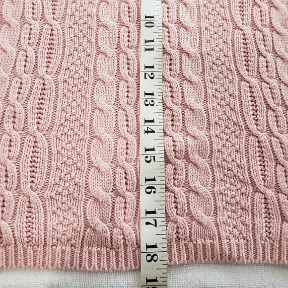 Liz Claiborne Crazy Horse Pink Turtleneck Pullover Cable Knit Sweater L Cotton 1 - Picture 9 of 11